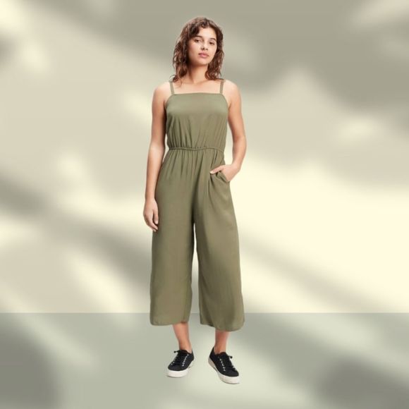 GAP Women's Green Squareneck Jumpsuit Cropped One Piece Tank Romper NWT - Picture 3 of 7